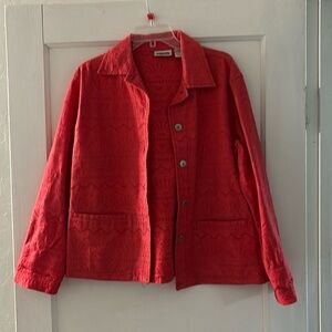 Chicos embroidered denim jacket size one